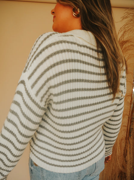 Striped Ribbed Knit Button Front Oversized Sweater